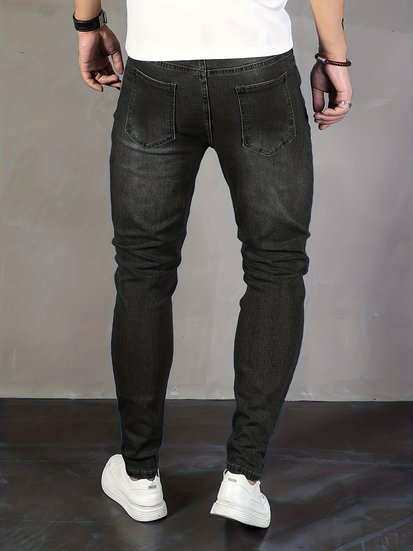 Mens Stylish Slim Fit Jeans - Chic Distressed Denim with Medium Stretch for Casual Street Style