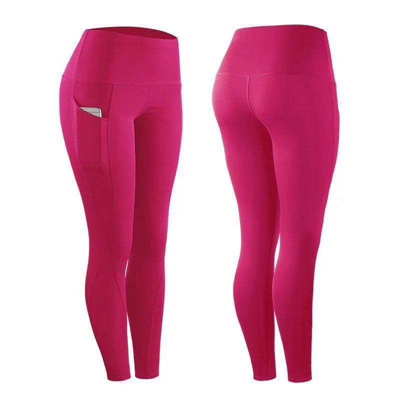 Women Yoga Leggings Sexy Solid High Waist Pocket Elastic Tummy Control Ruched Booty Pants Casual Gym Compression Tights Pants