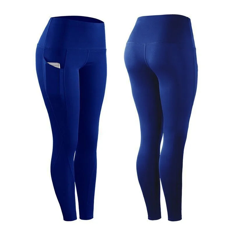 Women Yoga Leggings Sexy Solid High Waist Pocket Elastic Tummy Control Ruched Booty Pants Casual Gym Compression Tights Pants