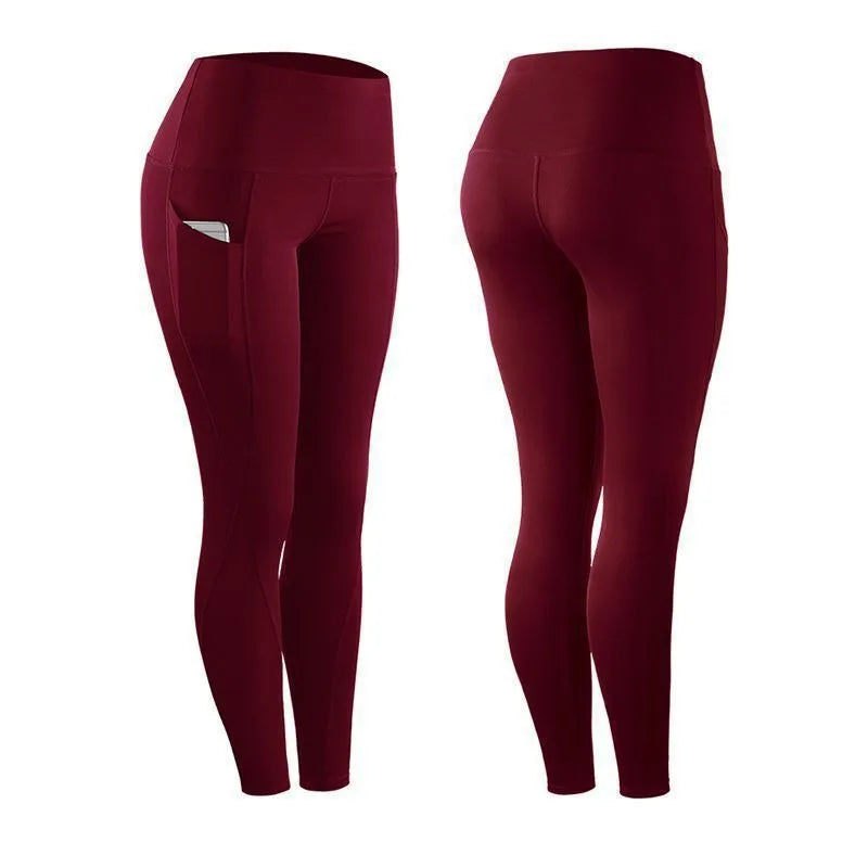 Women Yoga Leggings Sexy Solid High Waist Pocket Elastic Tummy Control Ruched Booty Pants Casual Gym Compression Tights Pants