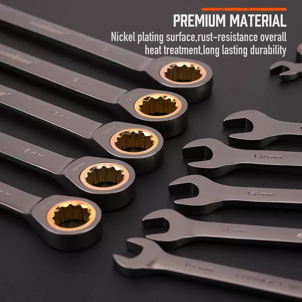 HORUSDY 12Pc Ratchet Spanner Set Metric Wrench Spanners Nickel Plating 8-19MM