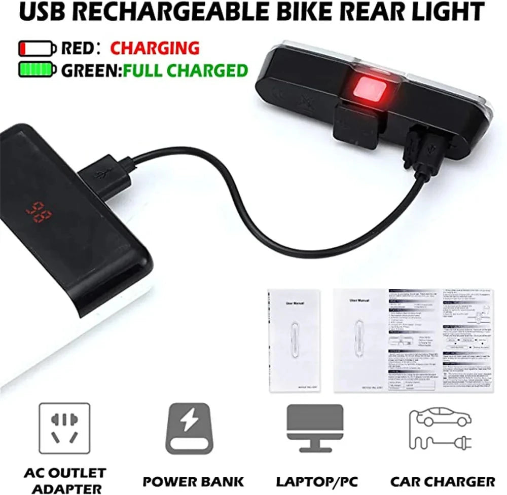Cycling Safety Rear Light: Waterproof USB Rechargeable LED Taillight (Red/Blue/White Flash Modes) – For Bicycles & Mountain Bike