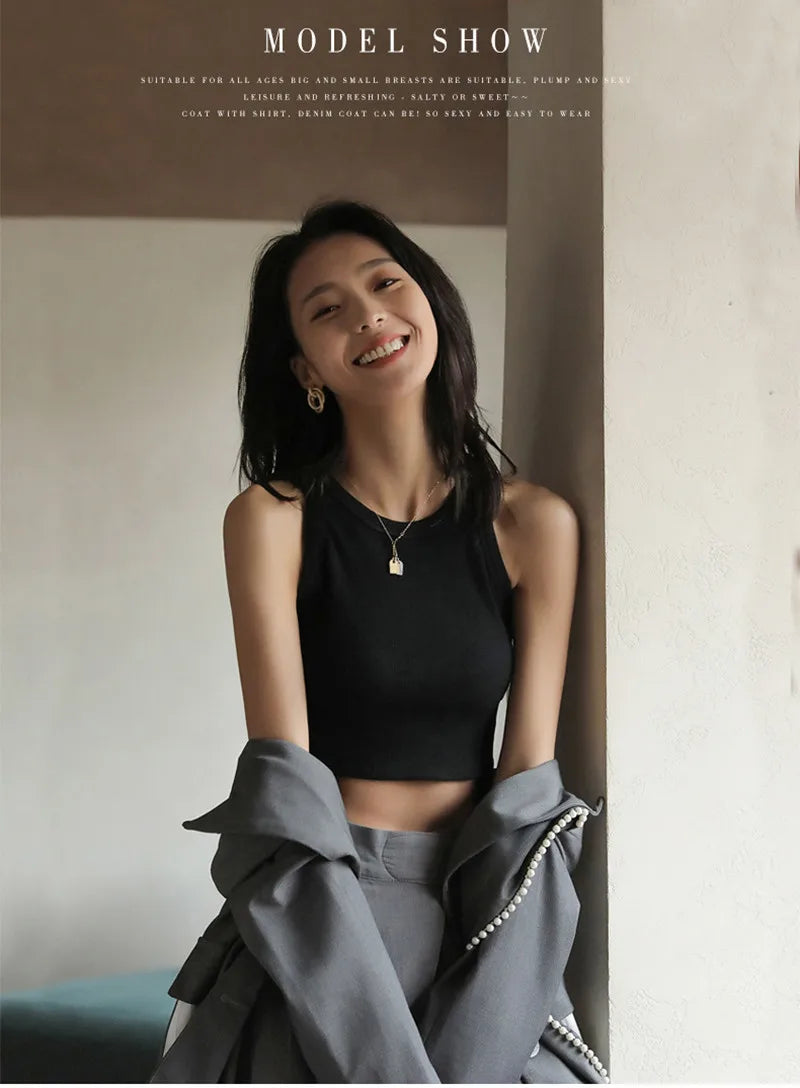 DOIAESKV Basic Solid T shirts Women Slim Halter Neck Off-shoulder Camisole Tops Tees Summer Female Tanks Sleeveless Dropshipping