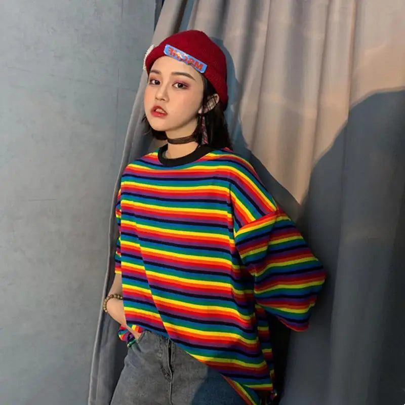 T-shirts Women Striped Summer Preppy Lovely All-match Aesthetic Tender Stylish Loose Harajuku Popular Ins Design Classic Chic