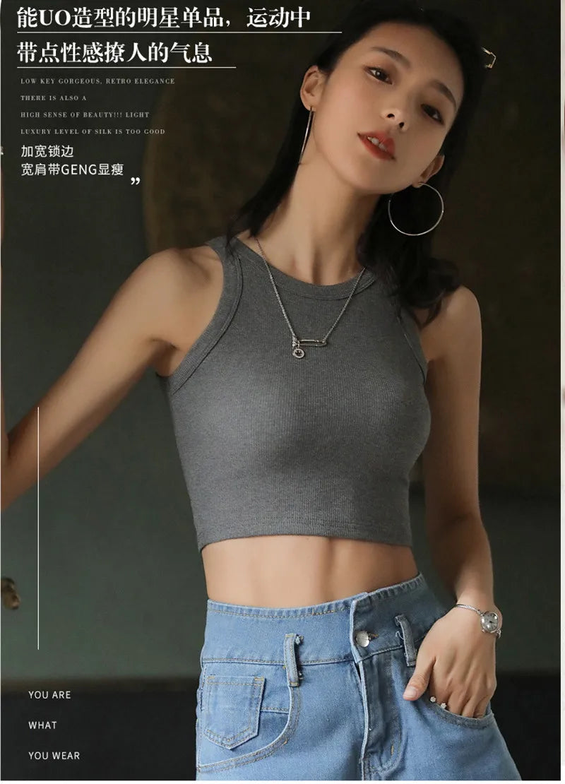 DOIAESKV Basic Solid T shirts Women Slim Halter Neck Off-shoulder Camisole Tops Tees Summer Female Tanks Sleeveless Dropshipping