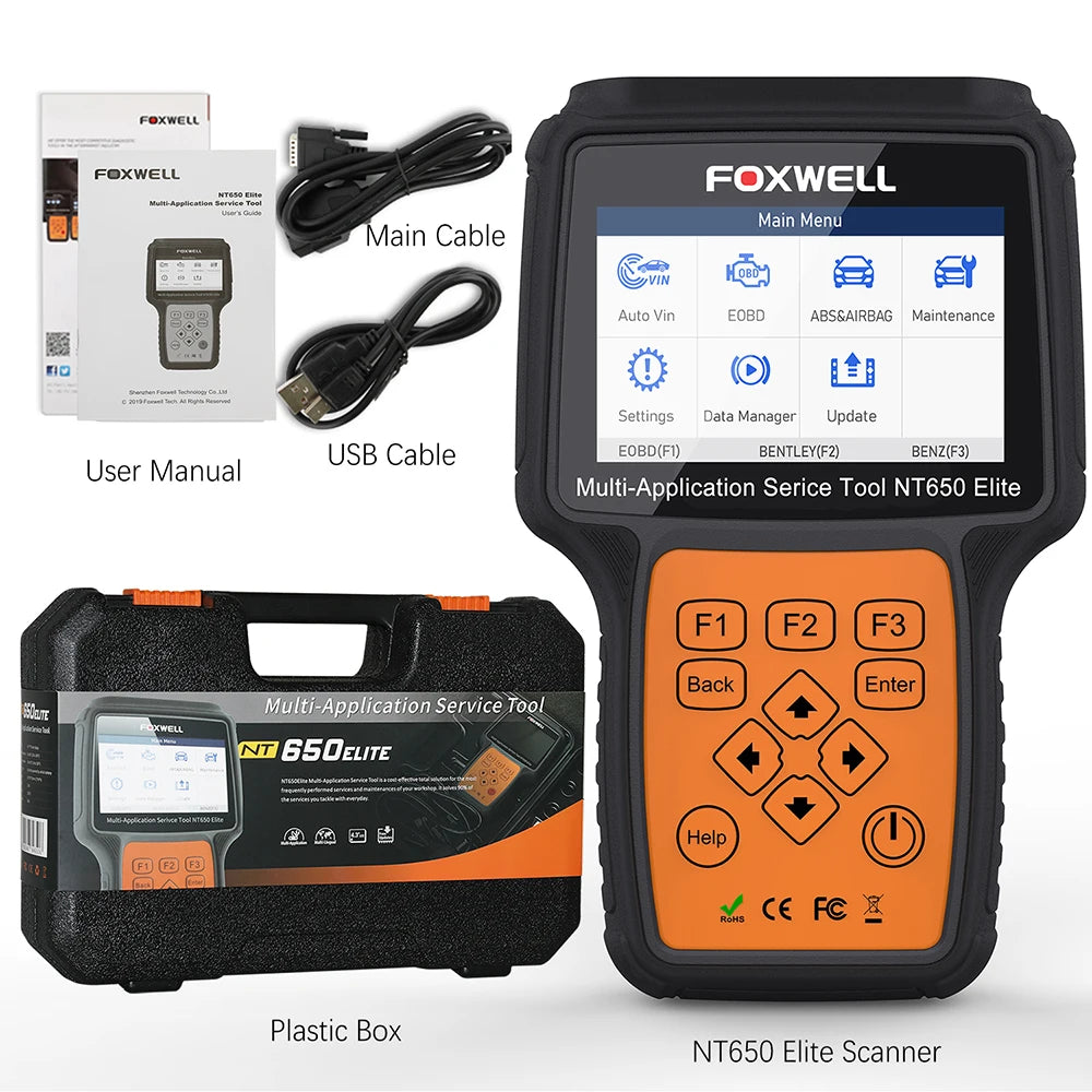 FOXWELL NT650 Elite Car OBD2 Scanner Diagnostic Tools ABS SRS Code Reader EPB TPMS DPF BRT Oil Reset OBD2 Automotive Scanner