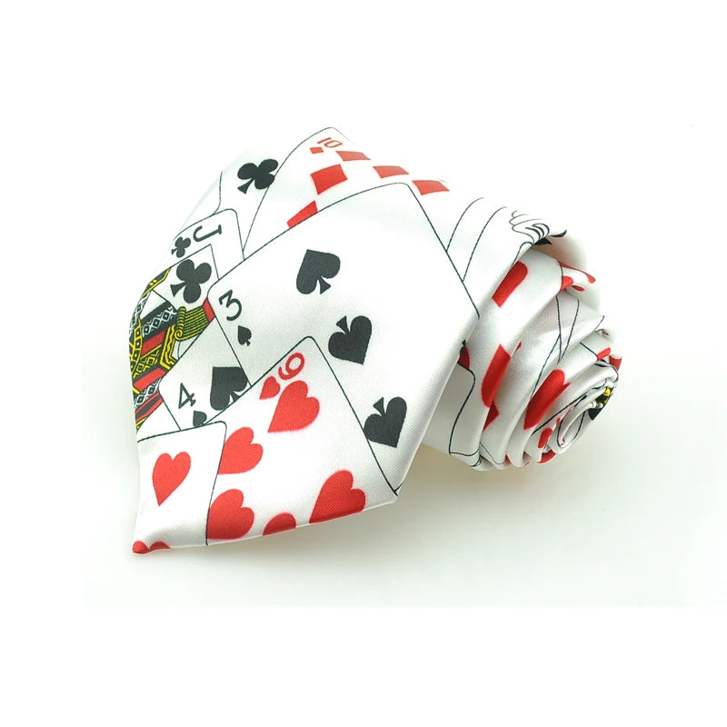 Mens Ties Necktie Formal Dress Gift Wedding Shirts Cravat Tie For Men Funny 4 inch width playing card/poker white Black Party