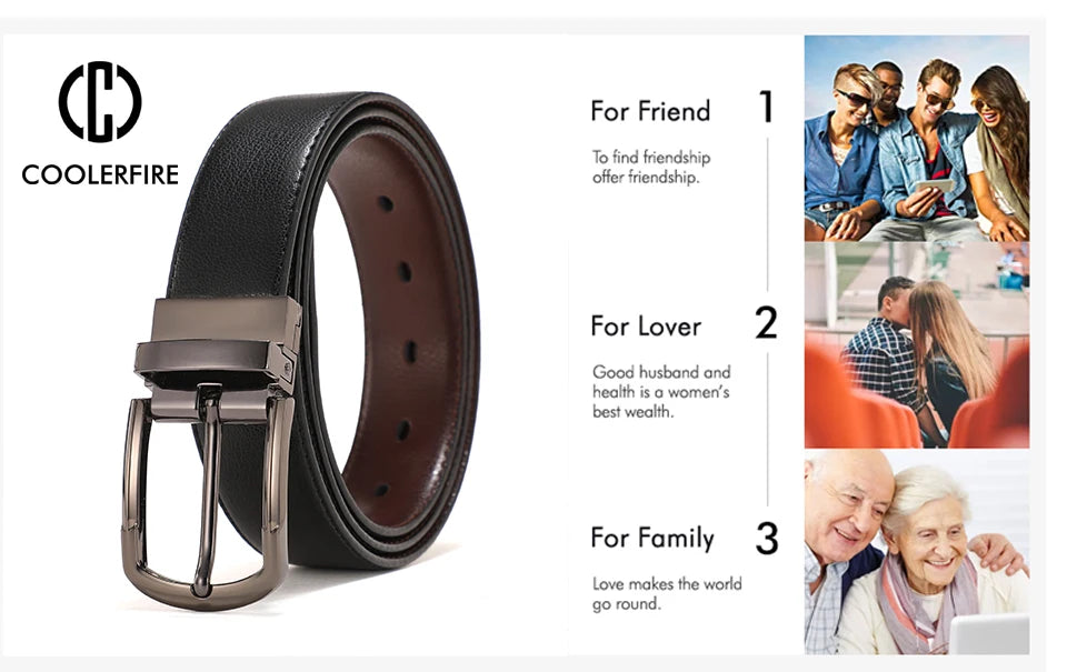 Men Genuine Leather Belt 100cm 110cm 120cm 130cm 140cm 150cm 160cmReversible Buckle Brown and Black Business Dress Belts for Men