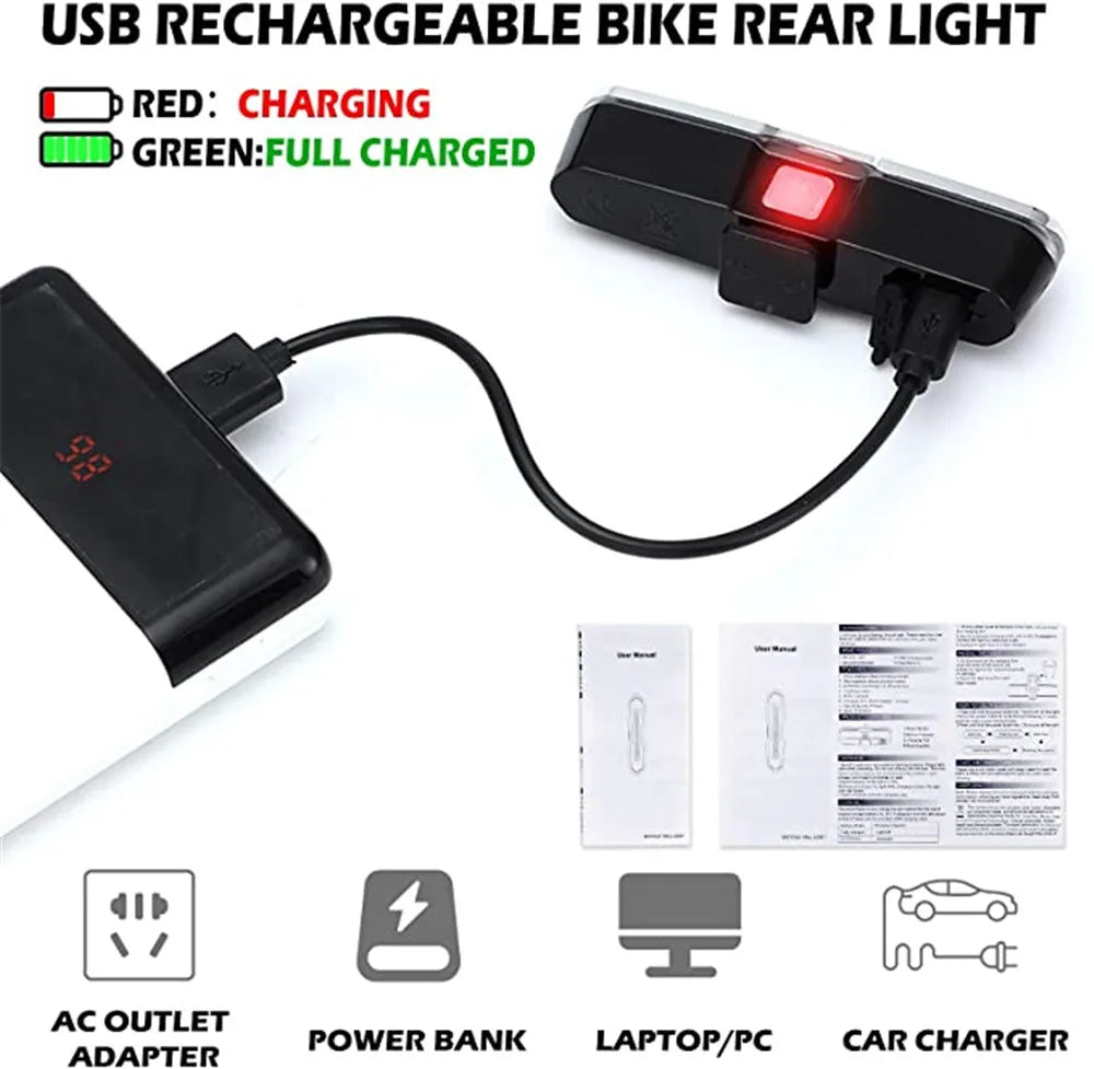 Bicycle Rear Light USB Rechargeable Bike Tail Light MTB Road Bike Warning Tail Lamp for Night Cycling Safety Easy to Install