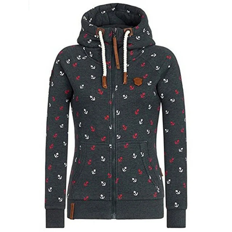 Women Hoodies Sweatshirt Autumn Long Sleeve Zipper Print Pullover Long Sleeve Oversize Warm Winter Hooded Coat Female Tops