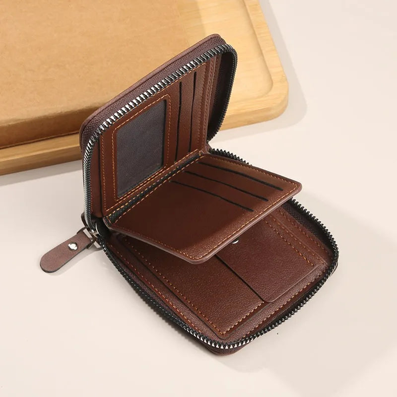Business Bank Credit Card Holder Luxury Men Wallets Short Coin Purse Zipper Money Bag Cardholder Case Small Card Holders for Men