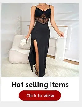Slim Fit Square Neck Side Open Long Dress Sexy Solid Color Elegance Women&