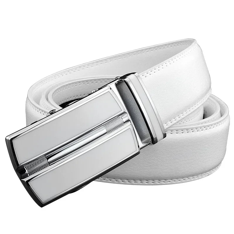 Men & Women Elegant White Belt - Genuine Leather, Automatic Buckle, 3.5cm for Jeans