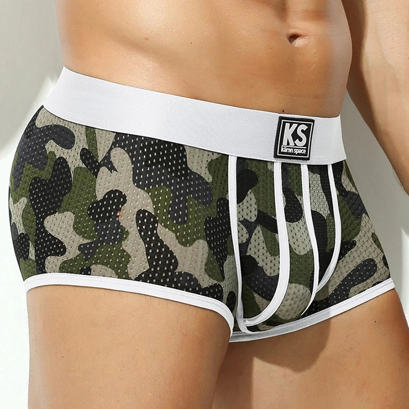 Fashion Boxers for Men Underwear Camouflage Printed Boxershorts Mesh Breathable Calzoncillos Hombre