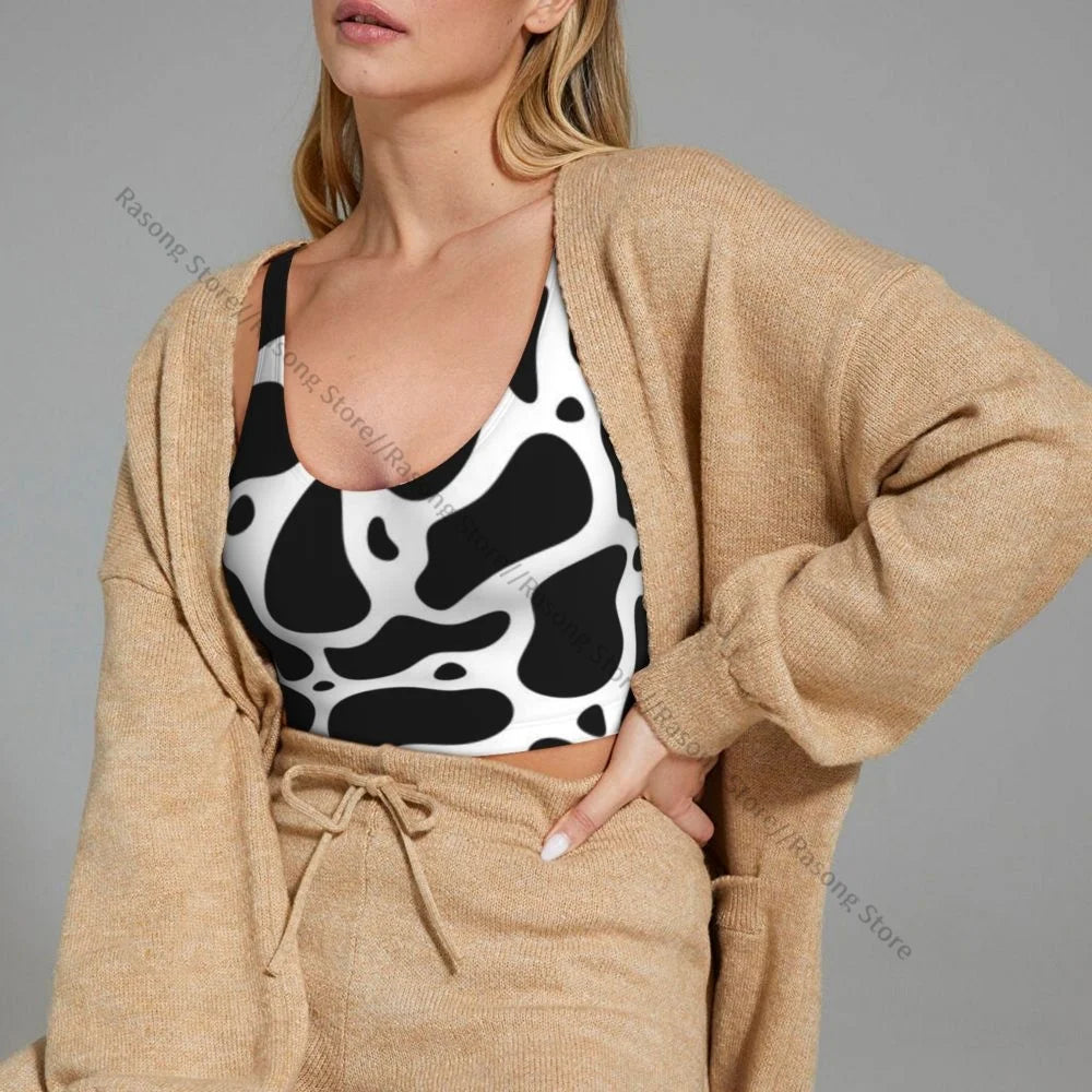 Women Sexy Sports Vest Cow Domestic Pattern Female Streetwear Sport Lingerie Tee Crop Top