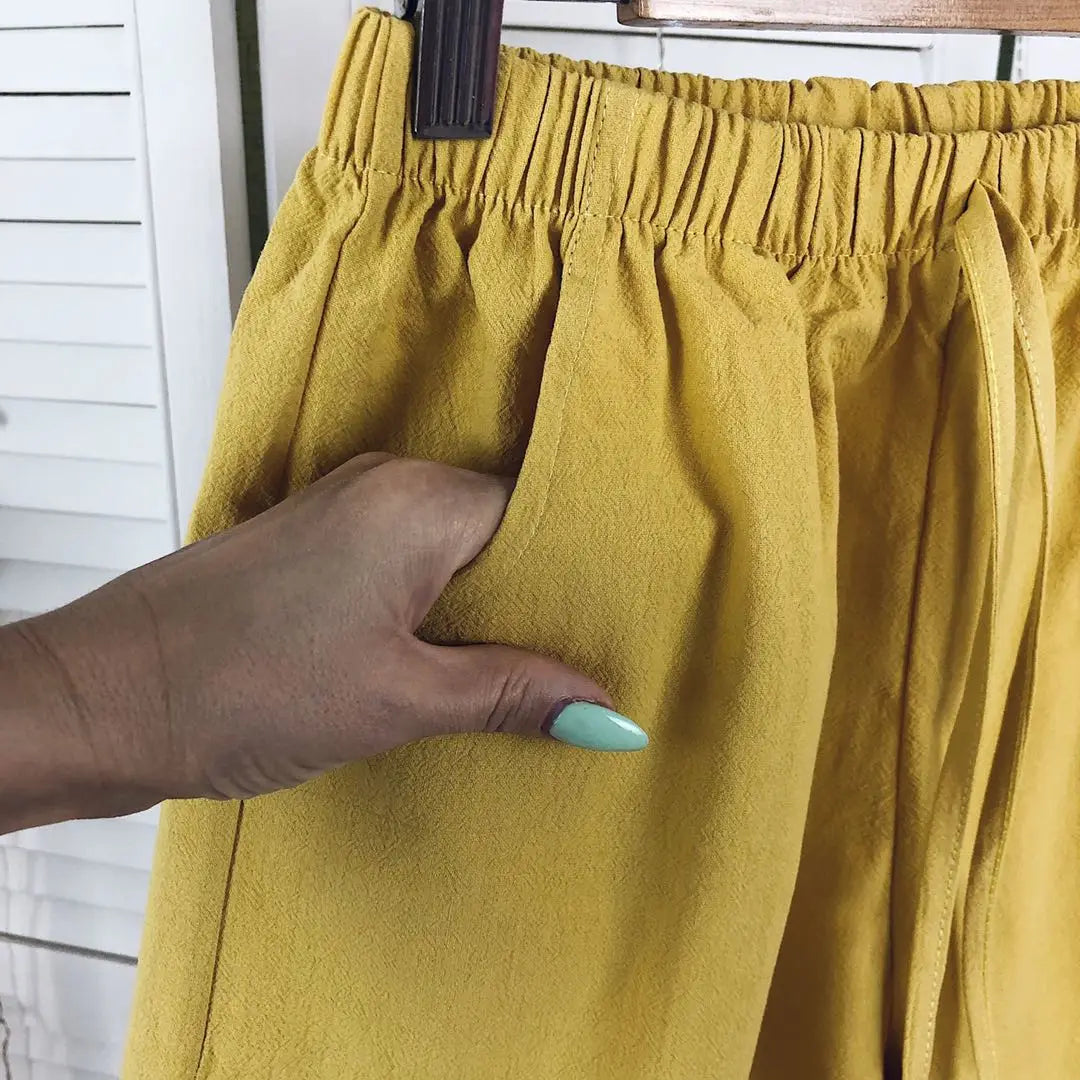 Women Summer Cotton Shorts Casual Solid Pockets Basic Shorts Elastic Waist loose shorts Soft Cool female Outwear Shorts