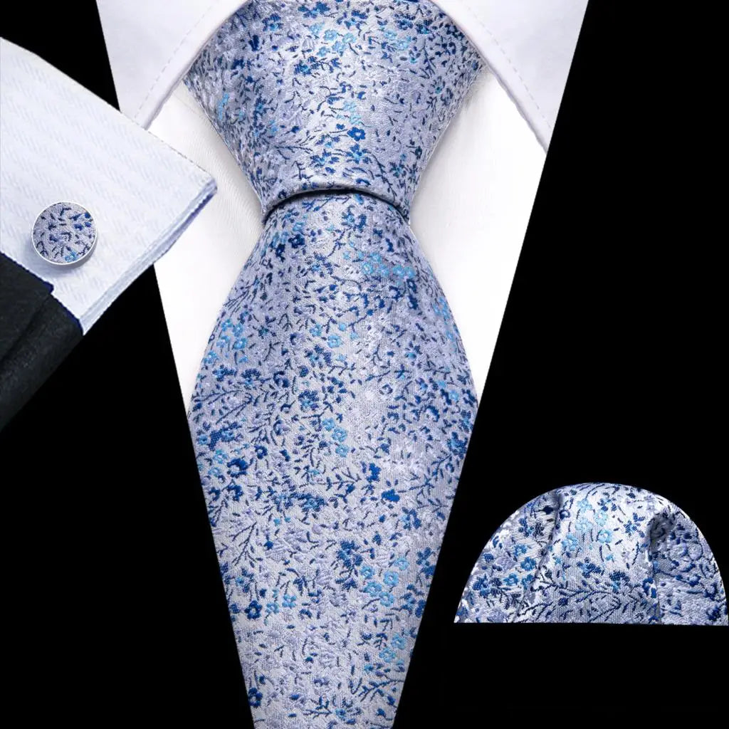 Barry.Wang Colorful Men Tie Handkerchief Cufflinks Set Novelty Floral Necktie for Male Designer Wedding Business Party Gift