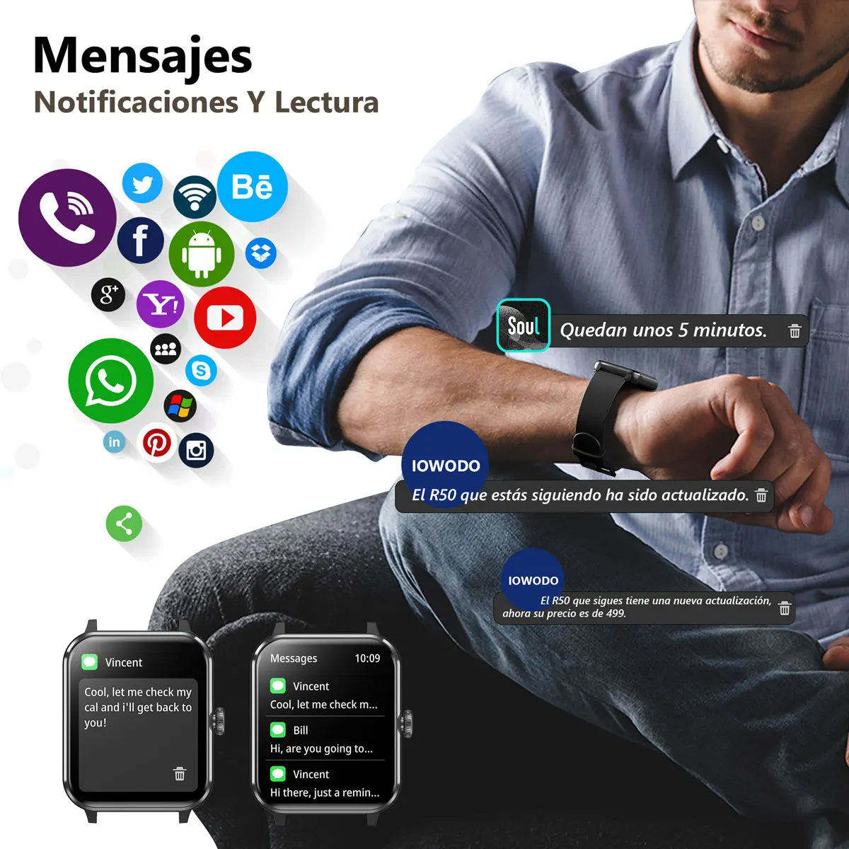 Bluetooth Calls R50 Smart Watch for Men Women 1.85&