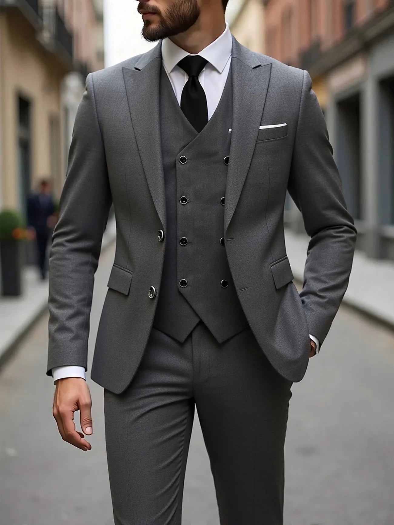 Classic Wedding Tuxedos Slim Fit Bridegroom For Men 3 Pieces Groomsmen Suit Male Formal Business Men Suits(Jacket+Vest+Pants)