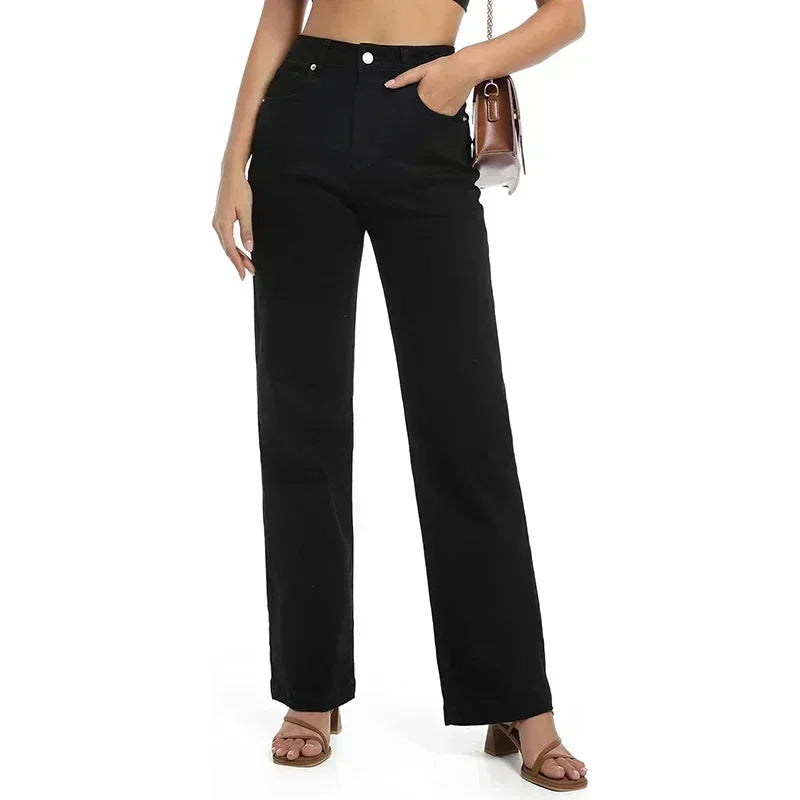 2025 Ins Fashion Jeans Women Comfortable High Waisted White Jeans Girls Thin Stretch Denim Pants Female Straight Leg Trousers