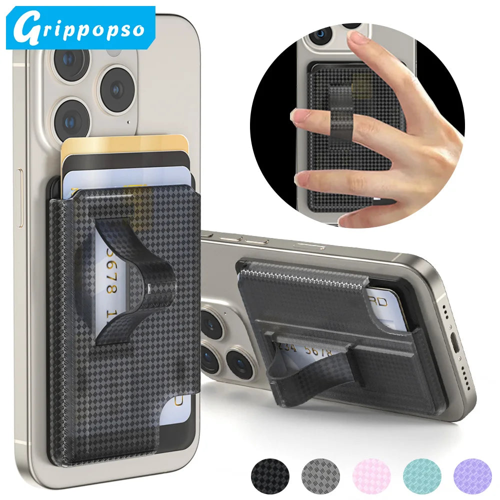 Grippopso Universal Magnetic Wallet Case Men Women Phone Card Holder Wallet With Finger Ring Holder Anti-scratch Card Case