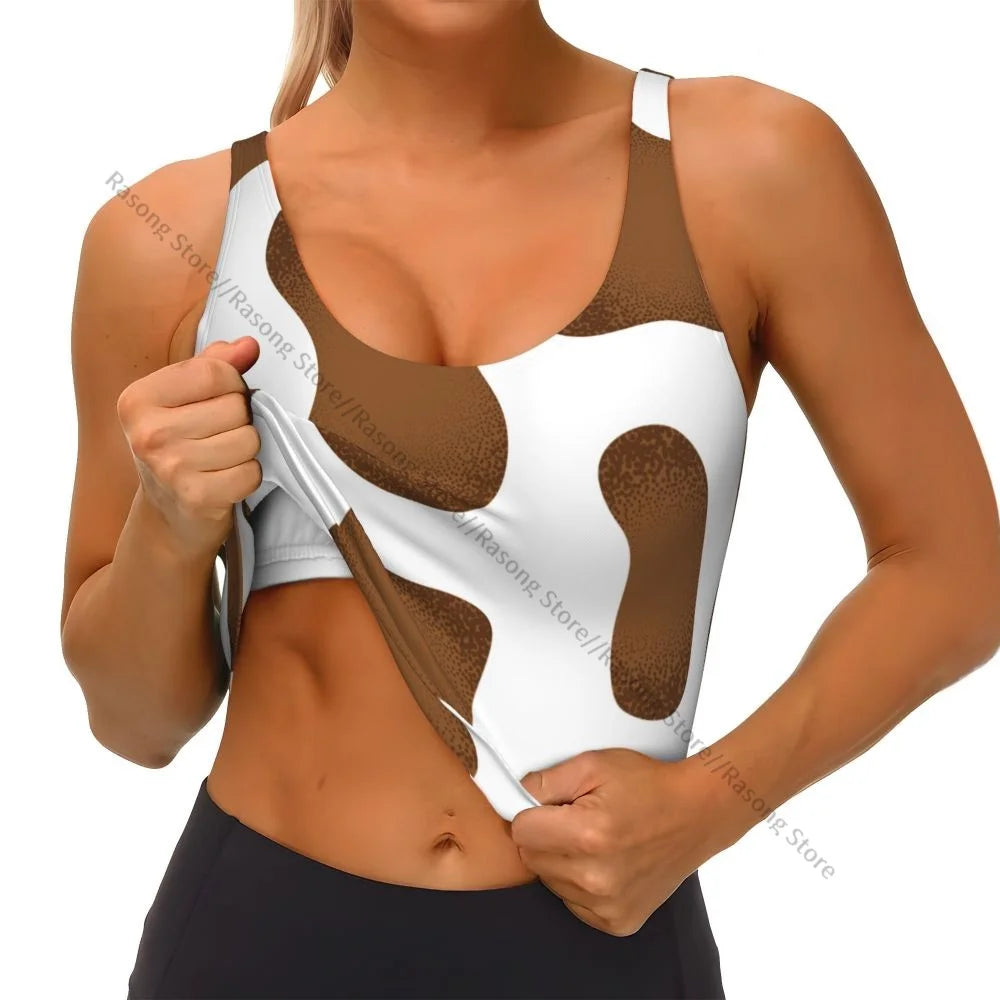 Women Sexy Sports Vest Cow Domestic Pattern Female Streetwear Sport Lingerie Tee Crop Top