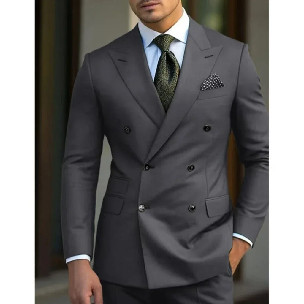 man 2 piece outfit set Pointed collar high-quality slim jackets men&