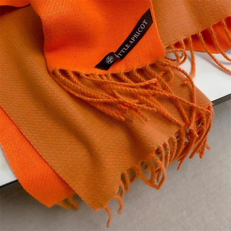 Winter Solid Color Cashmere Like Blanket Women Scarf Designer Thick Warm Pashmina Shawl Wraps With Tassel Poncho Stoles Echarpe