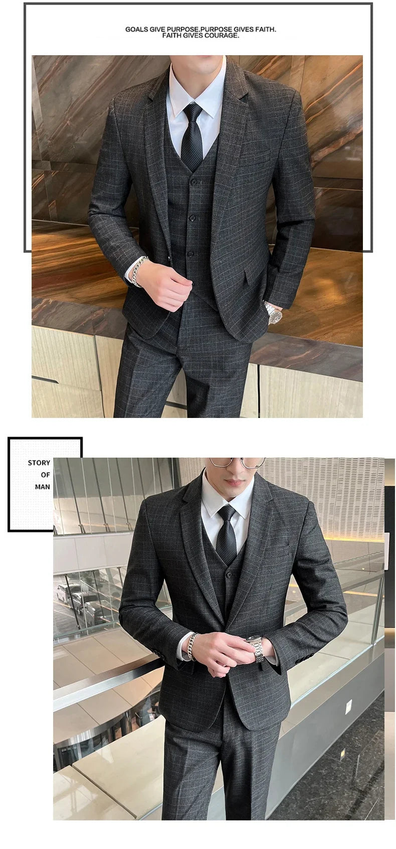 Suits (blazer+ Vest + Pants) Men Fashion Business Casual Hosts Slim-fit Gentleman Wedding Work Mens Suits 3 Piece M-5XL