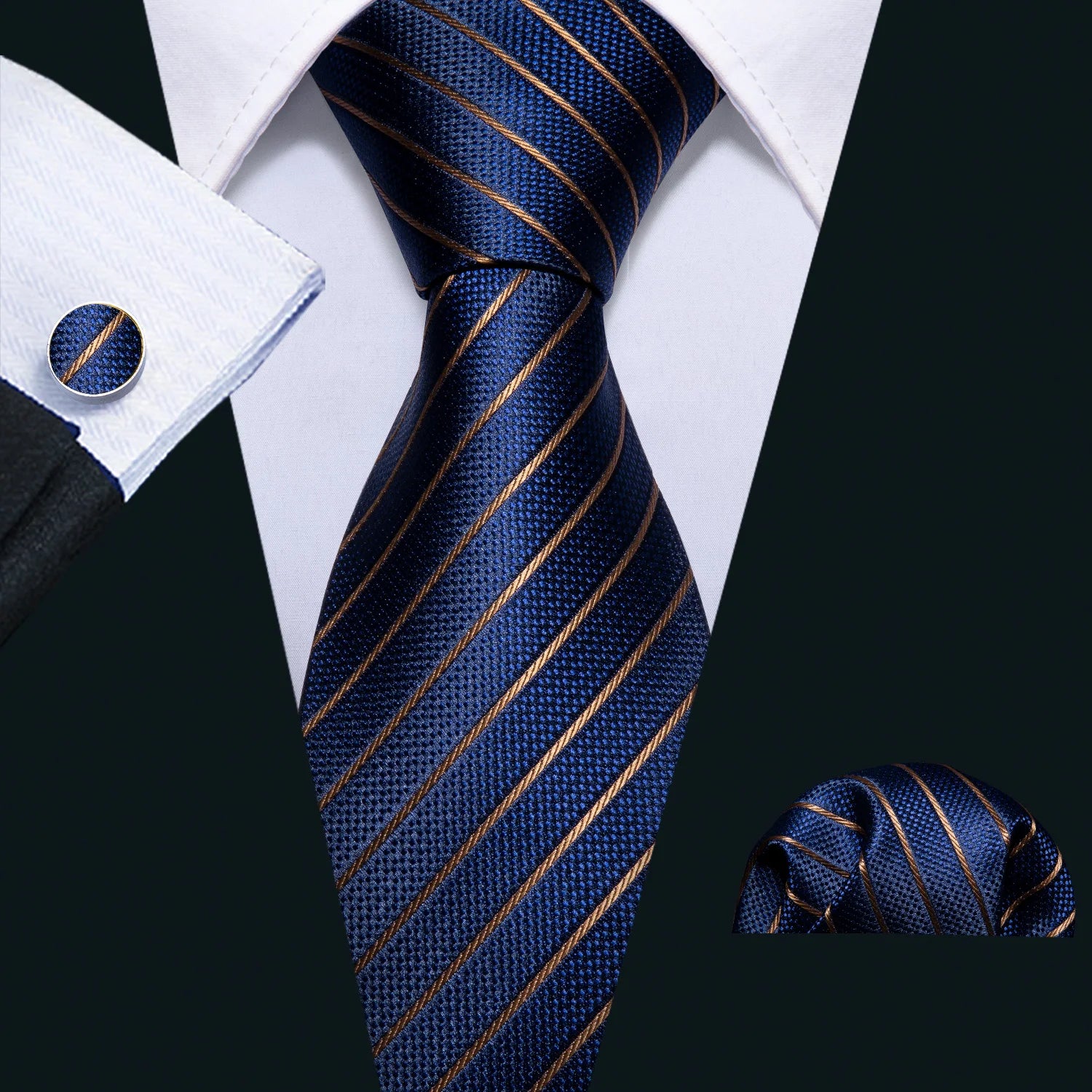 Barry.Wang Navy Royal Sky Blue Silk Men Tie Hanky Cufflinks Set Jacquard Teal Cyan Turquoise Necktie for Male Wedding Business