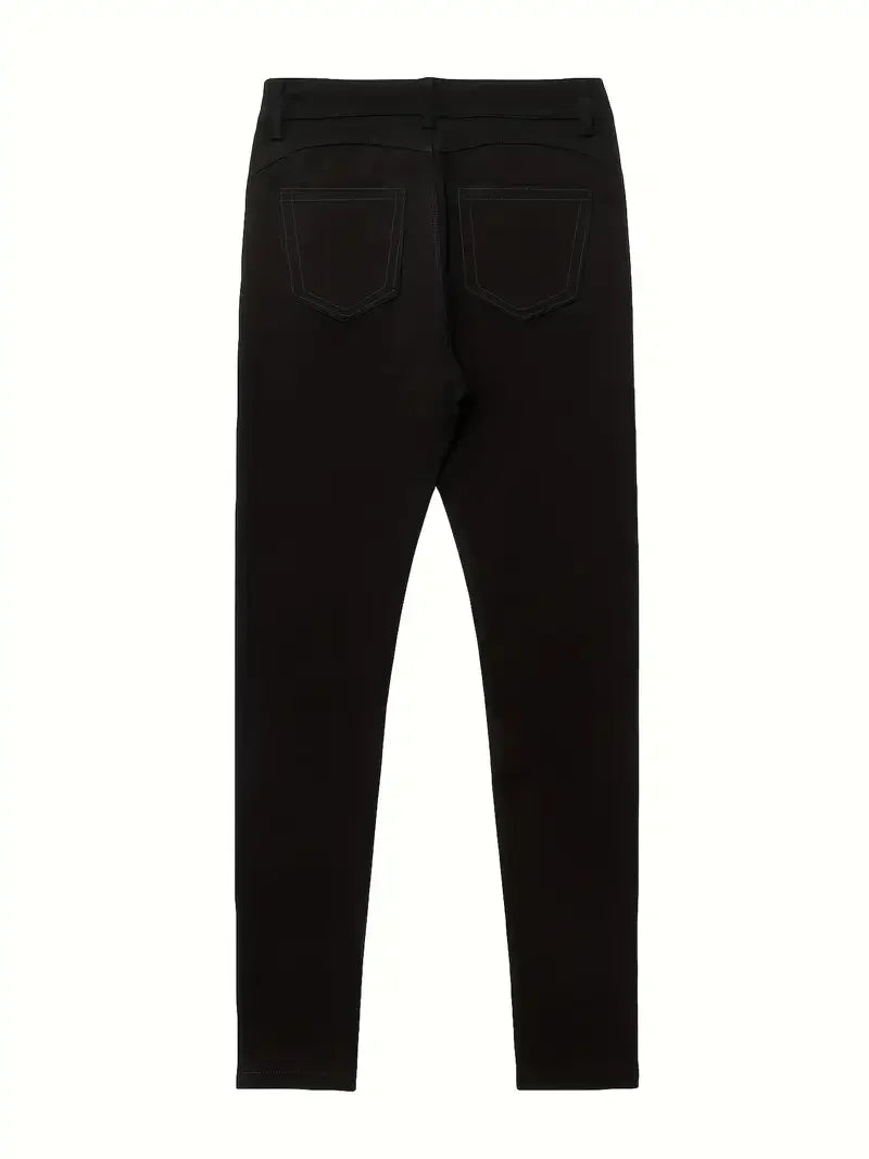 Women Jeans Plus Size High WaistedBlack Slim Fit with Button Detail Jeans Stylish Women&