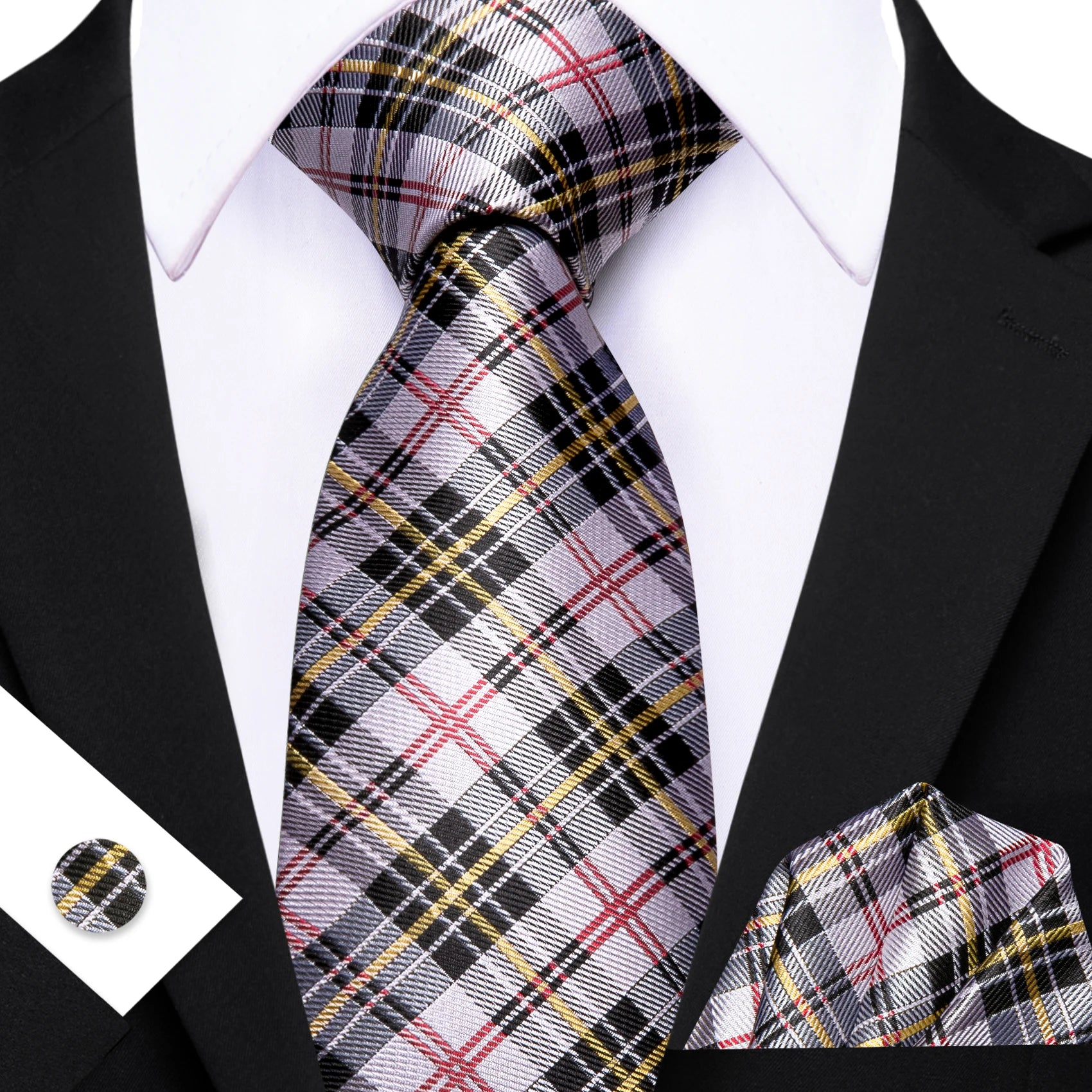 Barry.Wang Jacquard Watermelon & Peach Pink Men Tie With Pocket Square Cufflinks Set Exquisiet Necktie For Male Wedding Business