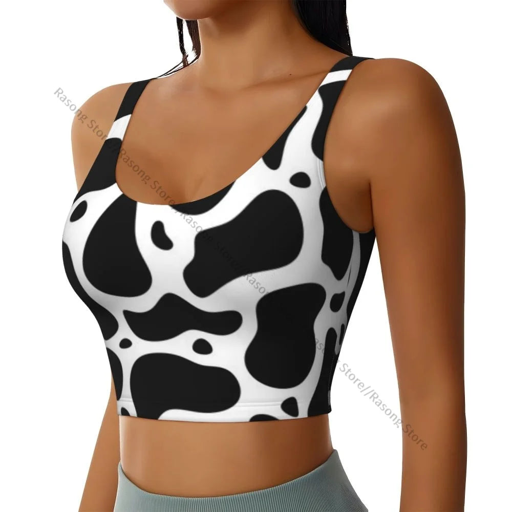 Women Sexy Sports Vest Cow Domestic Pattern Female Streetwear Sport Lingerie Tee Crop Top