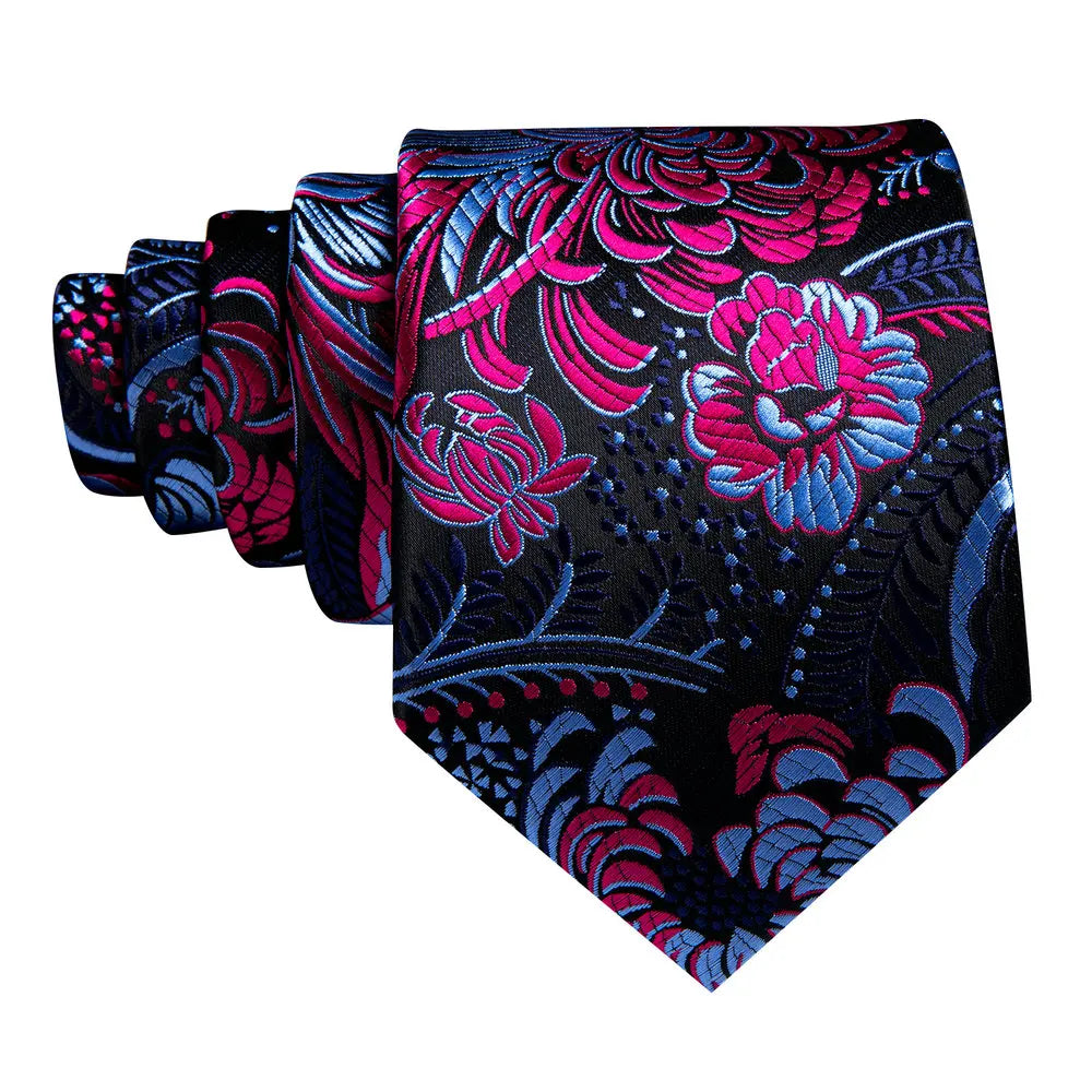 Blue Red Black Mens Silk Tie With Pocket Square Cufflinks Set Novelty Paisley Necktie For Male Formal Casual Party Barry.Wang