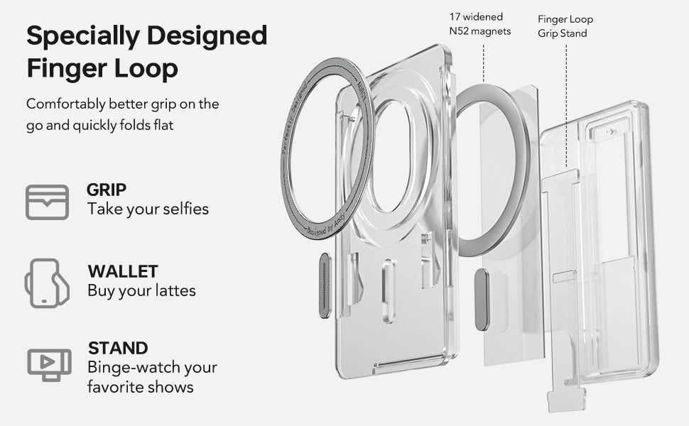 Grippopso Magnetic Wallet Universal Phone Card Holder Wallet Case for iPhone 16 15 14 Pro Max 14 13 with Grip Card Holder
