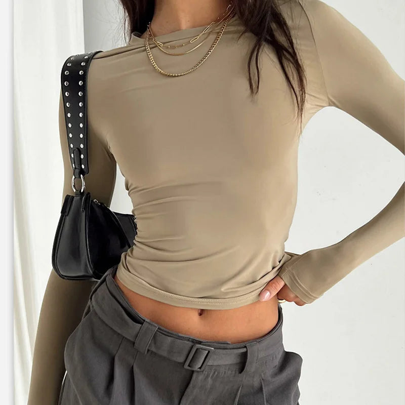 Women Casual Long Sleeve T-Shirts Spring Autumn Solid Slim Fit Pullovers Tees Shirts Female Streetwear Base Tees Tops Casual
