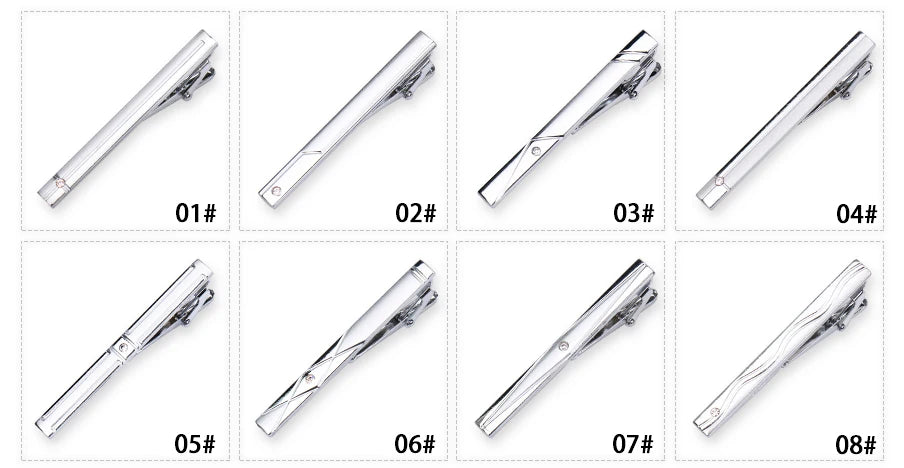8pcs Tie Clips Metal Diamond With Box For Men Wedding Mens Necktie Clips Set Chrome Stainless Steel Jewelry Gentleman Ties Pin
