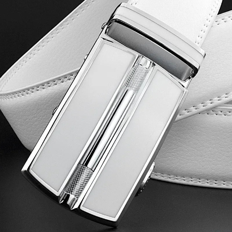 Men & Women Elegant White Belt - Genuine Leather, Automatic Buckle, 3.5cm for Jeans