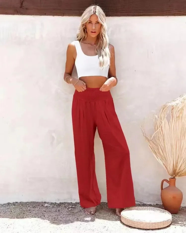 Casual Pants, Casual Style, Drawstring, Distressed Mid Waist,Women&