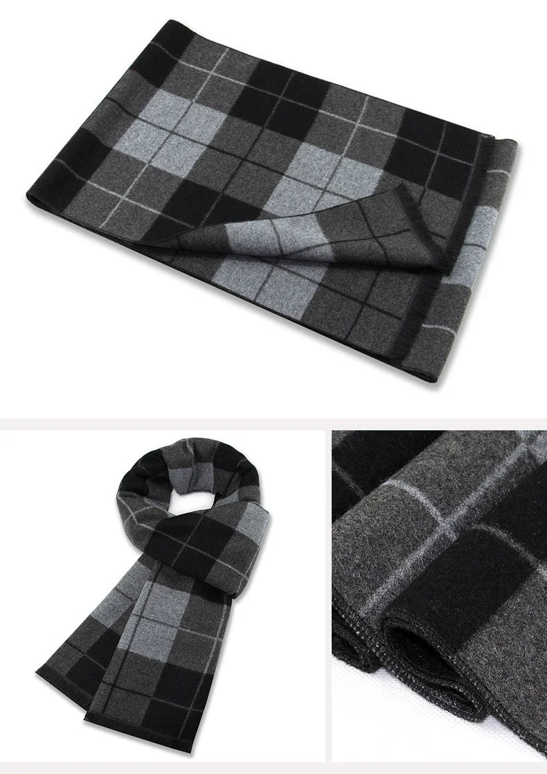 Luxury Scarf Man Winter Warm Wool Scarf For Men Cashmere Scarves Casual Plaid Male Long Pashmina Outdoor Shawls Man Muffler Gift