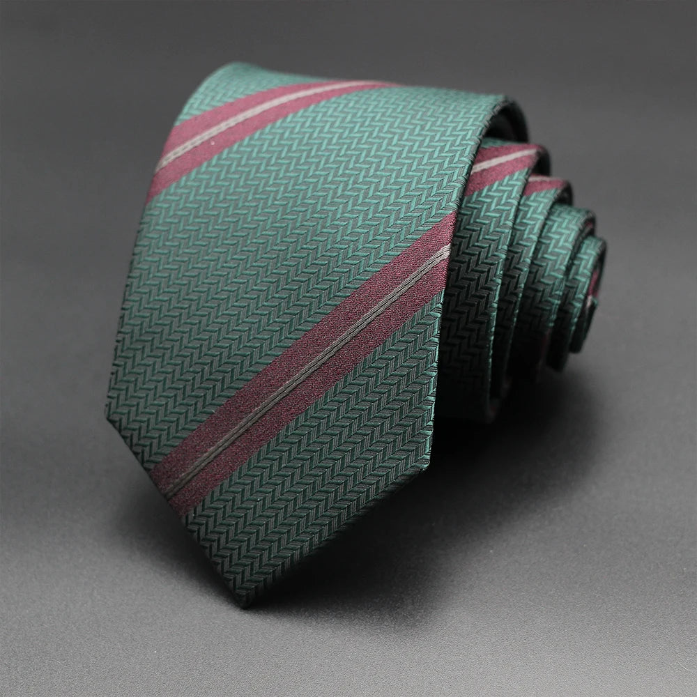 Luxury 7CM Mens Tie Necktie Red Green Stripes Solid Tie For Man Groom Jacquard Woven Neck Tie For Business Wedding Party