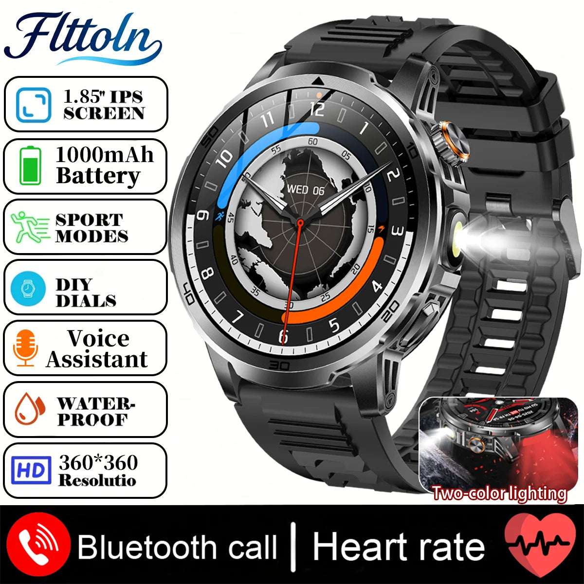 2026 New Outdoor Smart Watch 1.85inch AMOLED 1000mAh Large Battery 5ATM Waterproof Voice Call Sports Men Fitness Bracelet