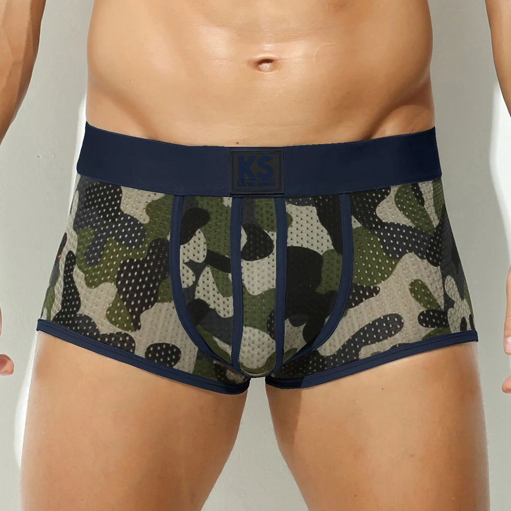 Fashion Boxers for Men Underwear Camouflage Printed Boxershorts Mesh Breathable Calzoncillos Hombre