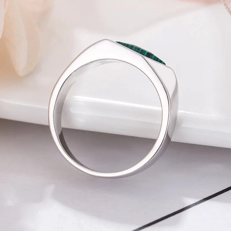 Mens Black Green Red Enamel Rings For Men Silver Color Metal Geometric Simple Male Engagement Wedding Bands Daily Party Jewelry
