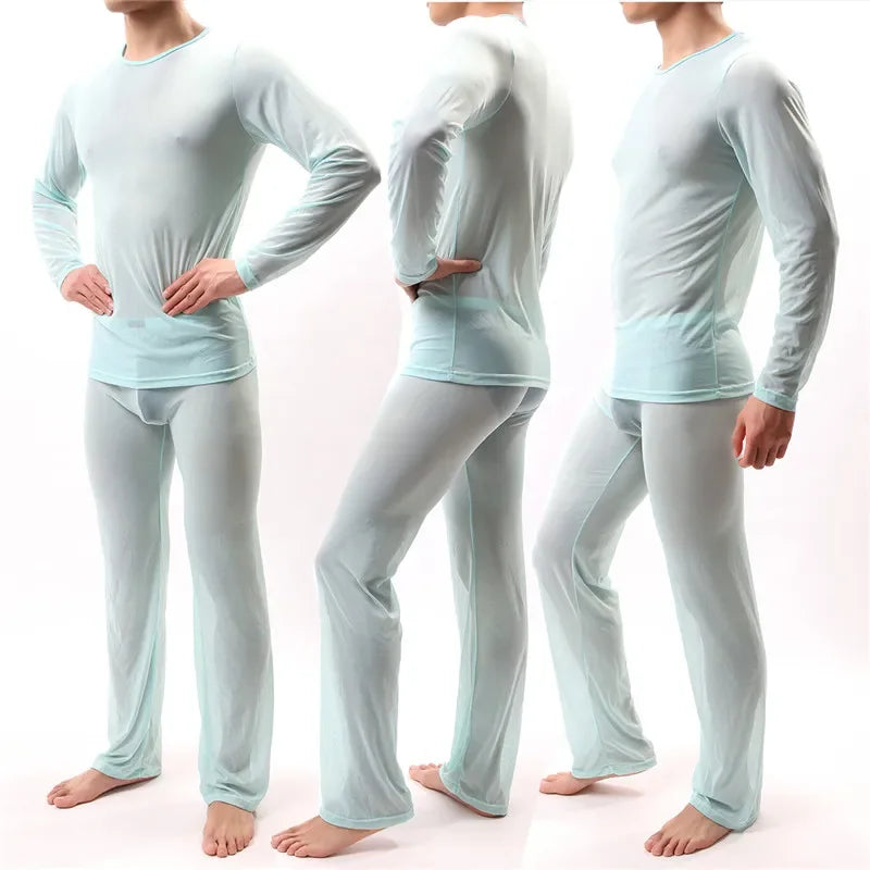 Men Long Johns Underwear Thermal Underwear Ultra-thin Tops and Pants Set Premium Quality Soft Loose Casual Long Johns