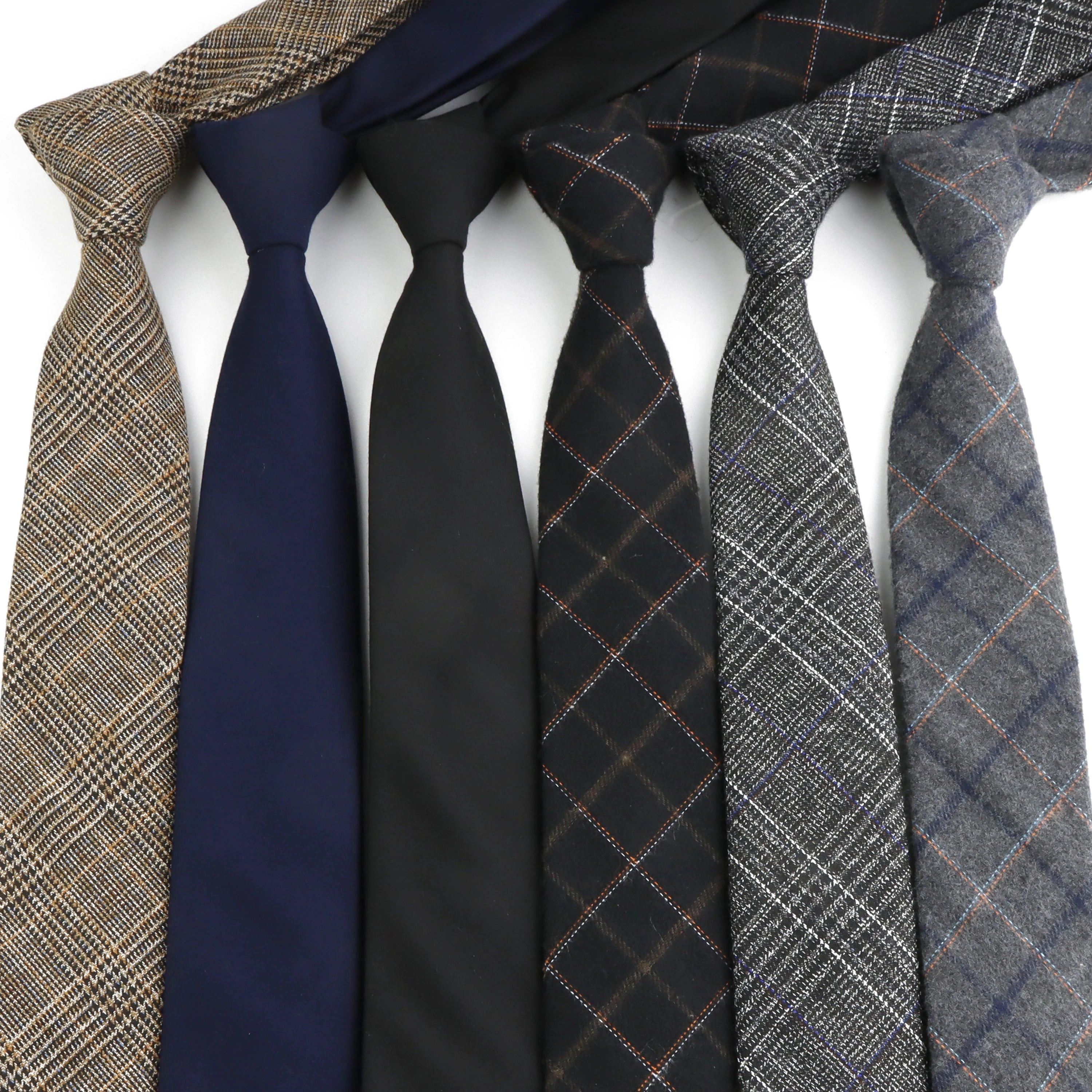 Classic Mens Solid Cotton Handmade 6cm Ties Striped Narrow Collar Slim Necktie Black Red Blue Formal Business Wedding Tie Gift