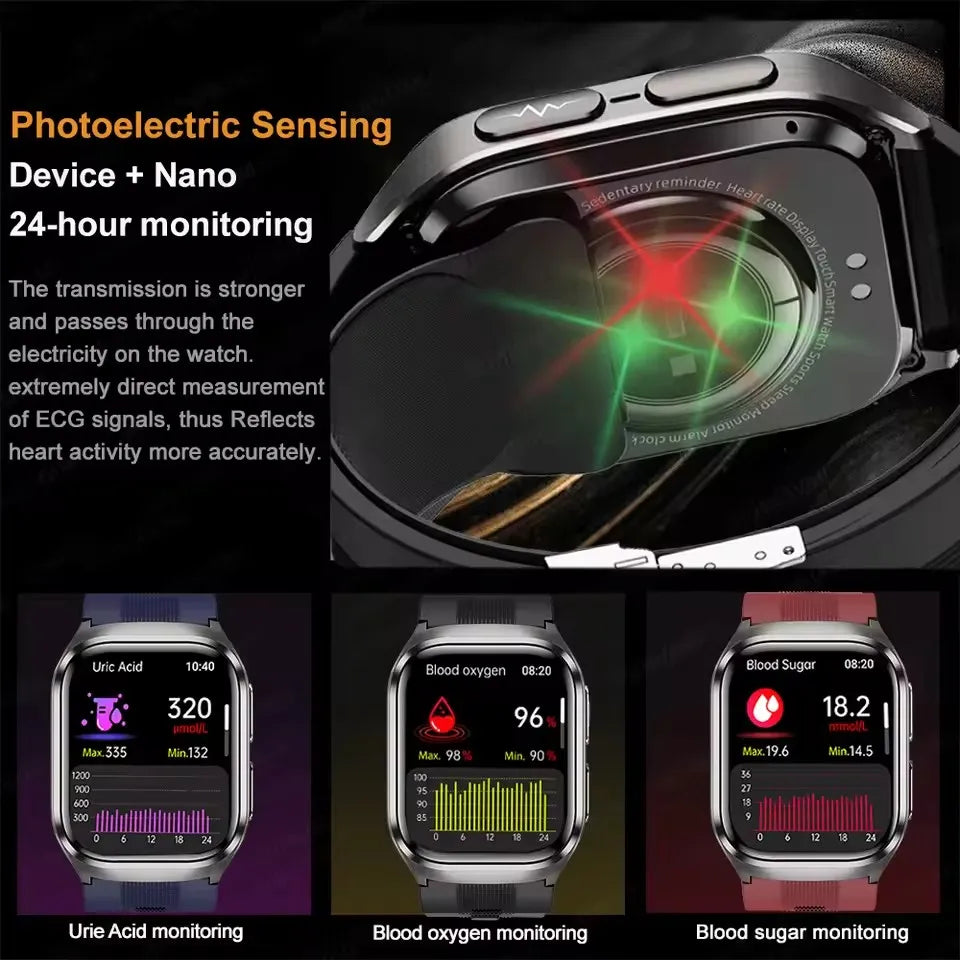 2026 New Air pump airbag Wrist Blood Pressure Accurate Measure Smart Watch ECG Blood lipids Uric acid Bluetooth Call Smartwatchs