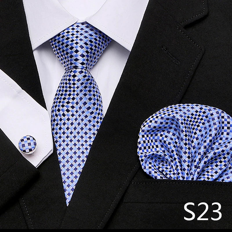 Men`s Tie Red Plaid print Jacquard Woven Tie Hanky Cufflinks Sets For Formal Wedding Business Party Free Postage