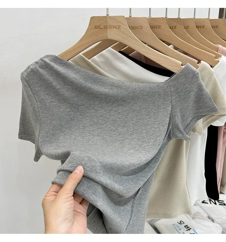 Womens Long Sleeve Off Shoulder T Shirts 2026 Tight Knit Sexy Slim Fitted Casual Women&