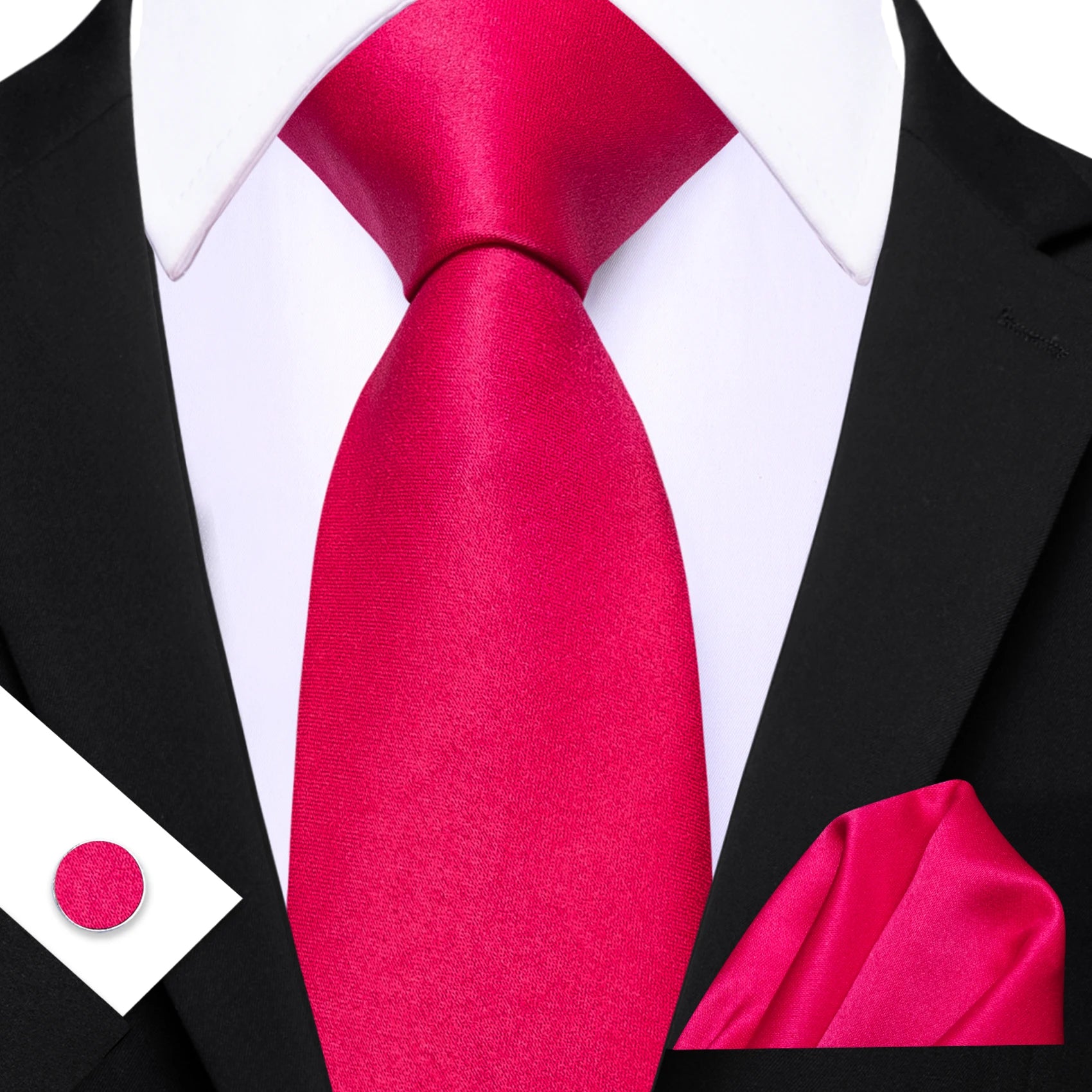 Barry.Wang Jacquard Watermelon & Peach Pink Men Tie With Pocket Square Cufflinks Set Exquisiet Necktie For Male Wedding Business